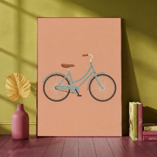 Vintage cykel Pastell Persika Nursery Konsttryck Poster
