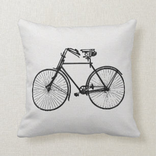 Vintage cykel, svart, vit Dekorativ kudde