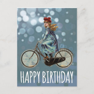 Vintage cykelflicka - Födelsedag Vykort