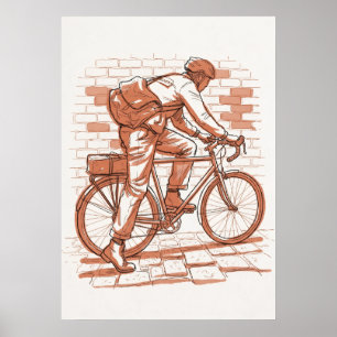 Vintage cykelturnerande resenär Sepia skiss Poster