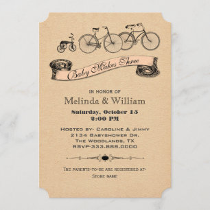 Vintage cyklar baby showerinbjudan 2 inbjudningar