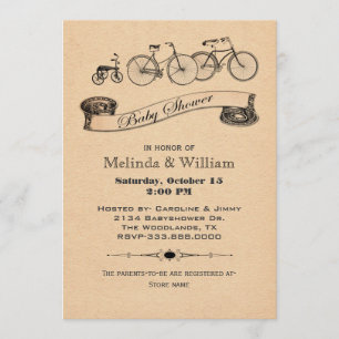Vintage cyklar baby showerinbjudan inbjudningar