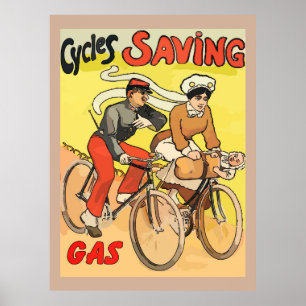 Vintage Cykler som sparar gas Poster