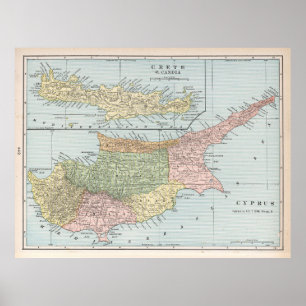 Vintage Cypern och Kreta Karta (1901) Poster