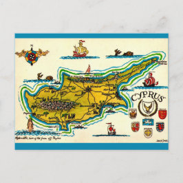 Vintage Cyprus Map Postcard Vykort