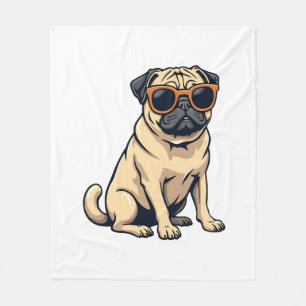Vintage Dabbing Mops med Solglasögon Rolig Hund Ve Fleecefilt