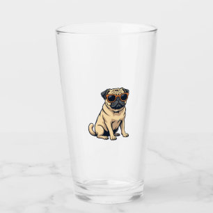 Vintage Dabbing Mops med Solglasögon Rolig Hund Ve Glaskopp