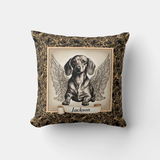 Vintage Dachshund Angel Personlig Dekorativ kudde (Framsida)