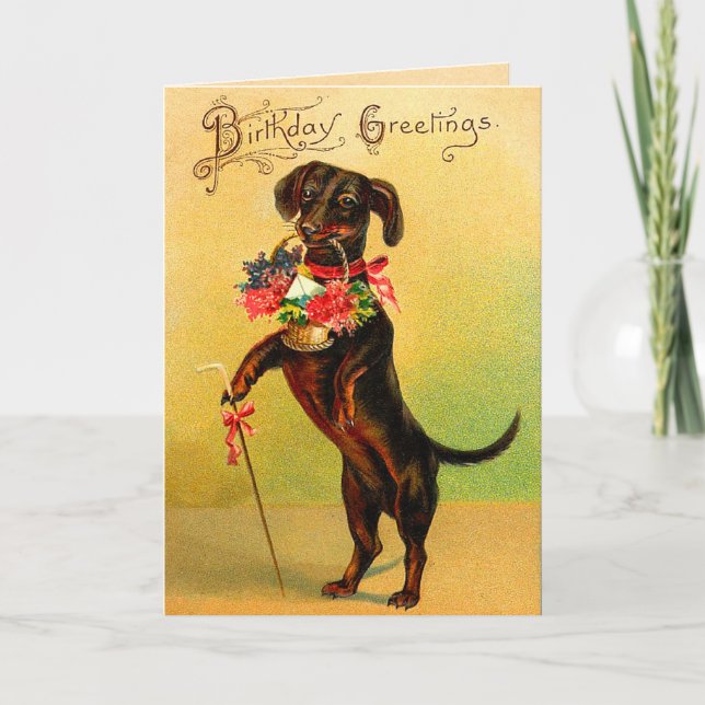 Vintage Dachshund Birthday Card Kort (Framsida)