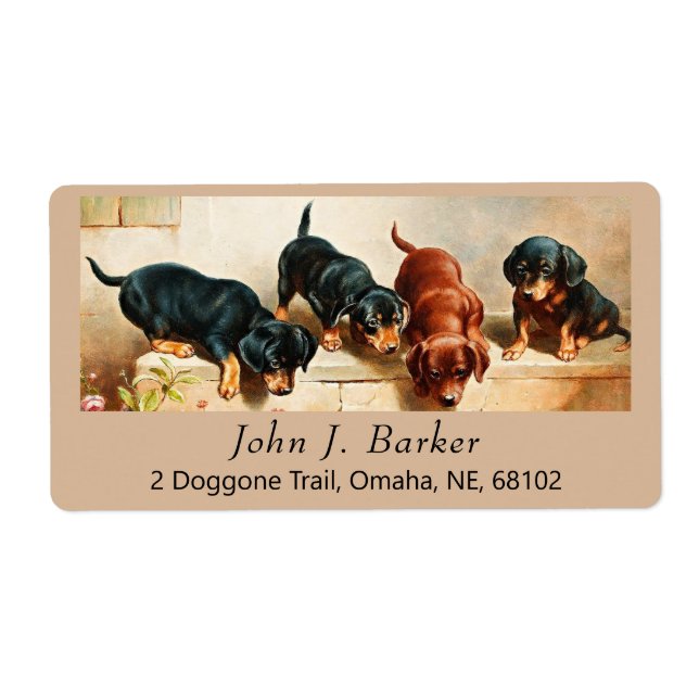 Vintage Dachshund Doxie Valpar konstetikett Fraktsedel (Framsidan)
