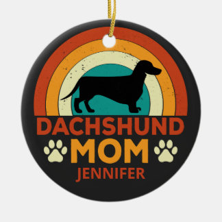 Vintage Dachshund Hund Mamma Sunset Personlig Julgransprydnad Keramik