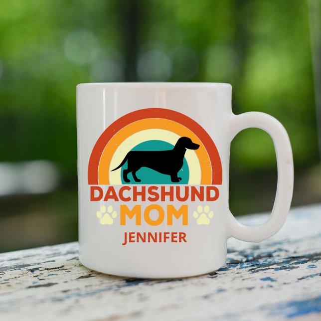 Vintage Dachshund Hund Mamma Sunset Personlig Kaffemugg (Skapare uppladdad)