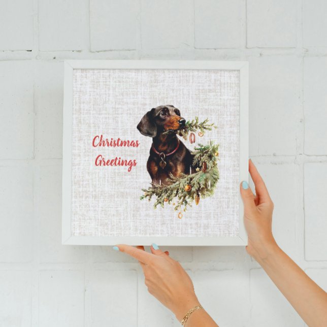 Vintage Dachshund Hund Rustic julhälsningar Poster (Skapare uppladdad)