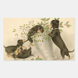 Vintage dachshund hundar christmas helgdag-dekal rektangulärt klistermärke