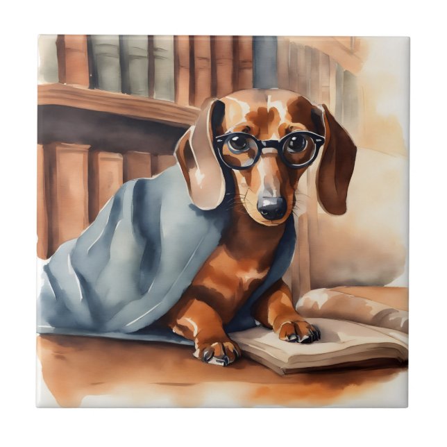 Vintage Dachshund i Bibliotek Kakelplatta (Framsidan)