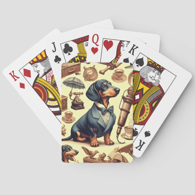 Vintage Dachshund Illustration Casinokort (Baksidan)