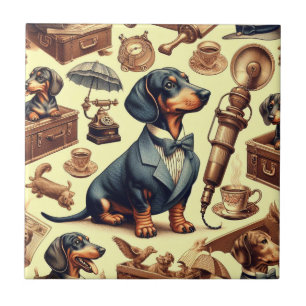 Vintage Dachshund Illustration Kakelplatta