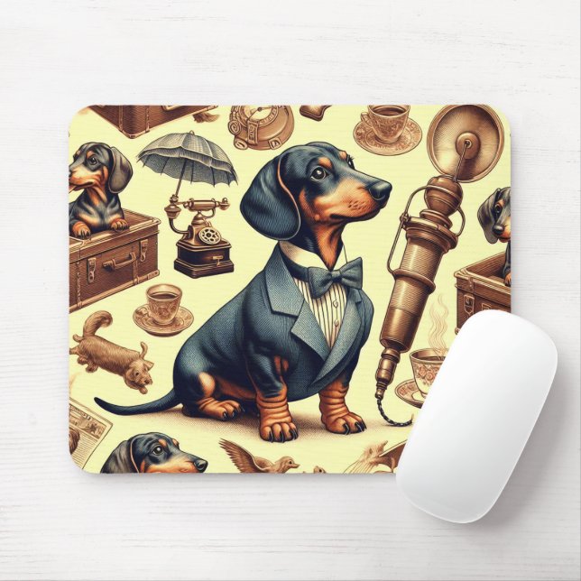 Vintage Dachshund Illustration Musmatta (Med mus)