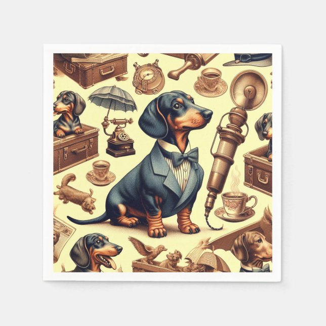 Vintage Dachshund Illustration Pappersservett (Framsidan)