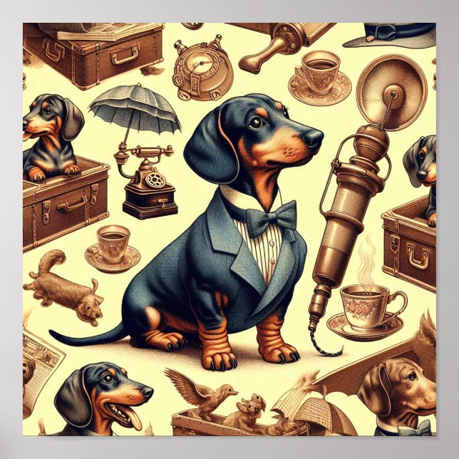 Vintage Dachshund Illustration Poster (Framsidan)