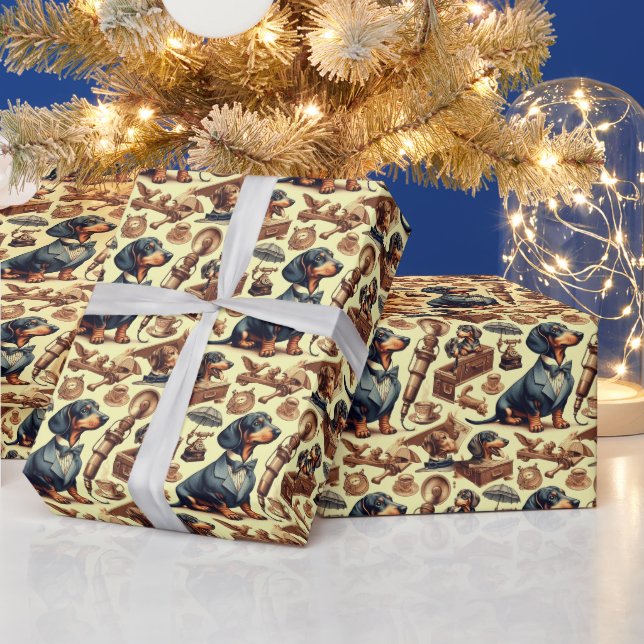 Vintage Dachshund Illustration Presentpapper (Helgdagar)