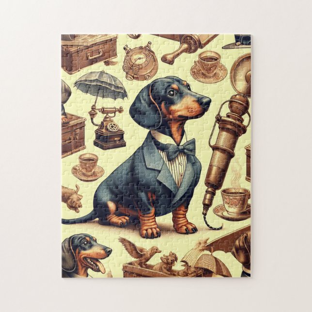 Vintage Dachshund Illustration Pussel (Vertikal)