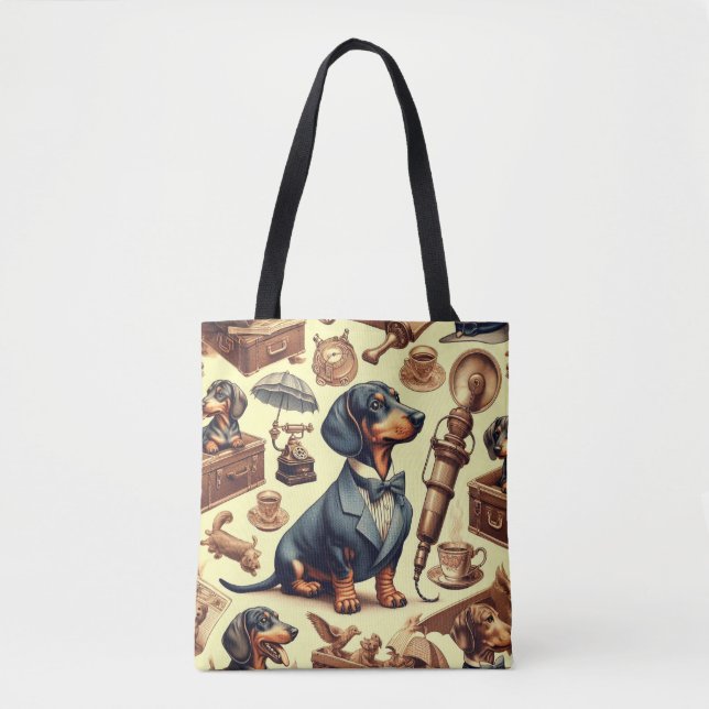 Vintage Dachshund Illustration Tygkasse (Framsida)