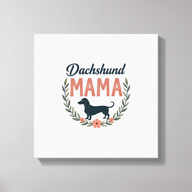 Vintage Dachshund Mamma Blommig Hundälskare Vector Canvastryck (Framsida)