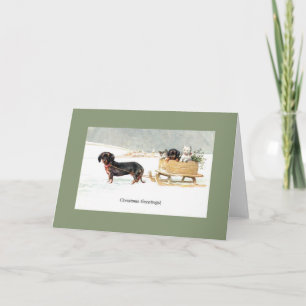 Vintage Dachshund Puppies & Kittens julkort Helgkort