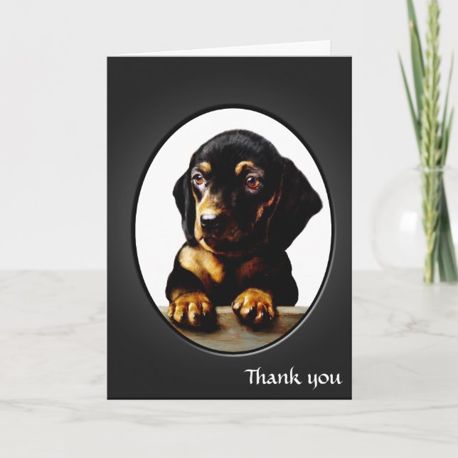 Vintage Dachshund Puppy art Tack Kort (Framsida)