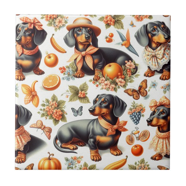 Vintage Dachshund Seamless Kakelplatta (Framsidan)