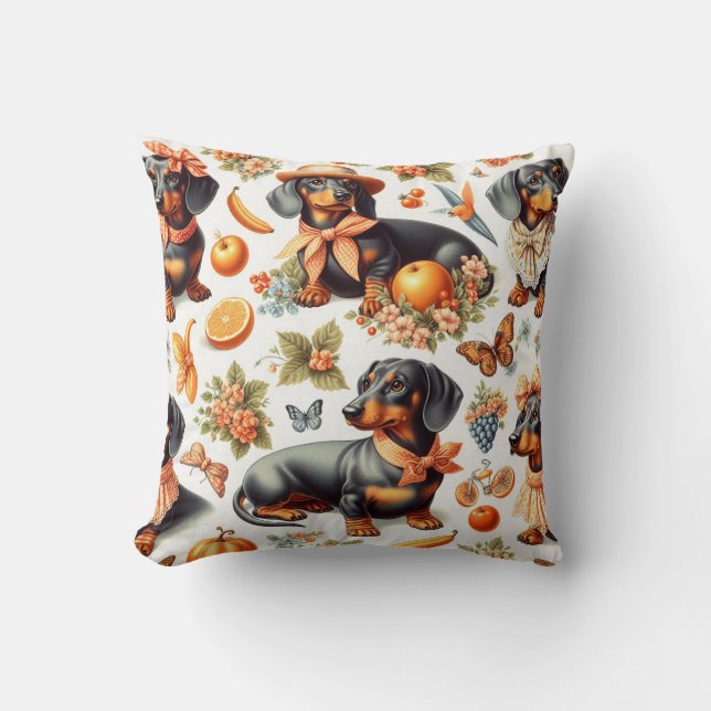 Vintage Dachshund Seamless Kudde (Framsida)