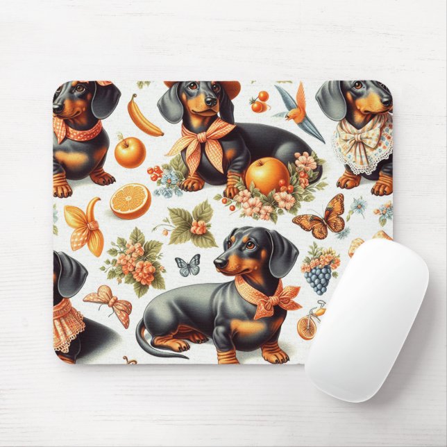 Vintage Dachshund Seamless Musmatta (Med mus)