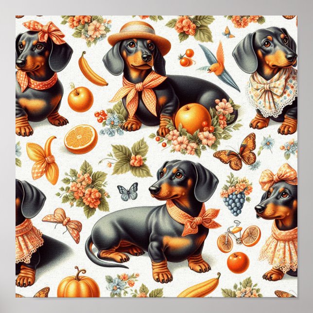 Vintage Dachshund Seamless Poster (Framsidan)