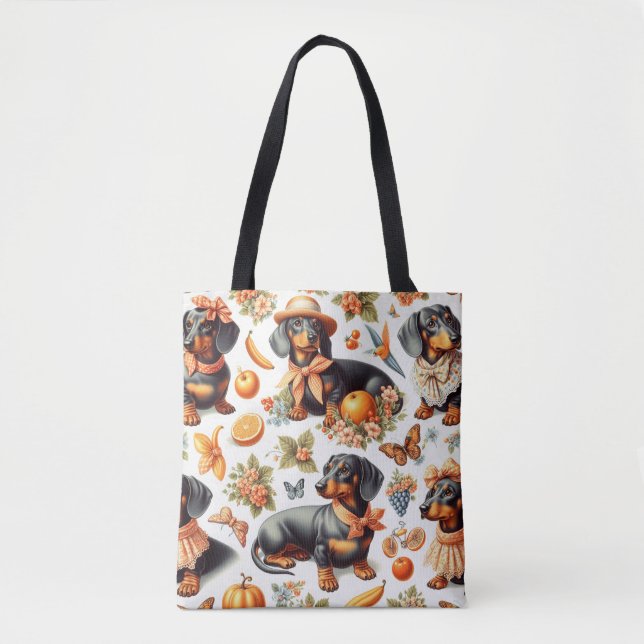 Vintage Dachshund Seamless Tygkasse (Framsida)
