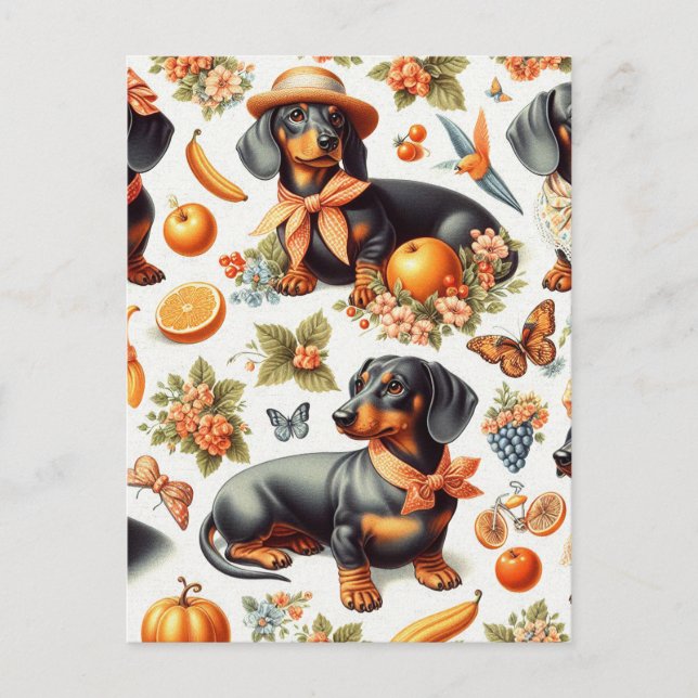 Vintage Dachshund Seamless Vykort (Framsida)