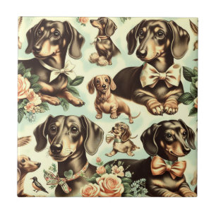Vintage Dachshund Sömlös målning Kakelplatta