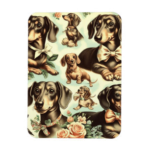 Vintage Dachshund Sömlös målning Magnet