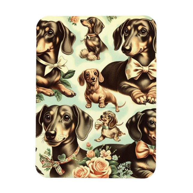 Vintage Dachshund Sömlös målning Magnet (Vertikal)