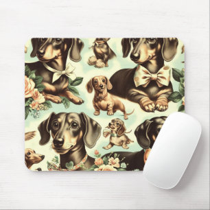 Vintage Dachshund Sömlös målning Musmatta