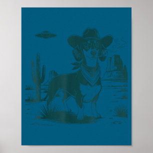 Vintage dachshund ufo western rolig hund poster