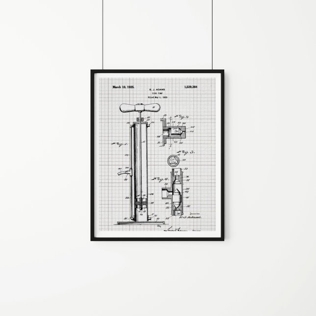Vintage Däck Pump Patent Illustration Poster (Skapare uppladdad)