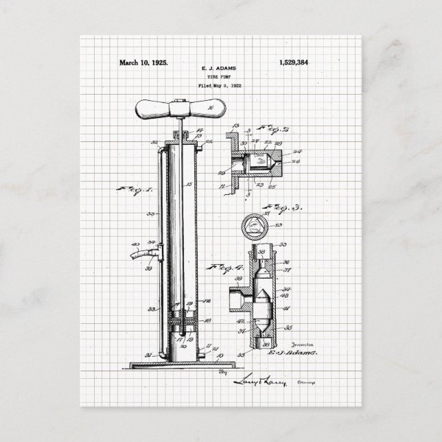 Vintage Däck Pump Patent Illustration Vykort (Framsida)