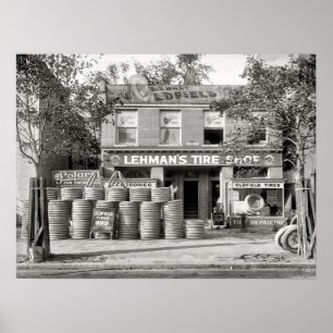 Vintage Däck Shop Photo, Mechanic, Anpassningsbar Poster