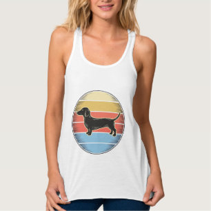 Vintage Dackel Retro Solnedgång Hund T-Shirt Desig Linne Med Racerback
