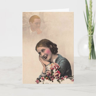 Vintage Dag-Dreaming-kvinna Kort