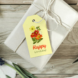 Vintage Dahlia Blommigt Gult Orange Birthday Presentetikett