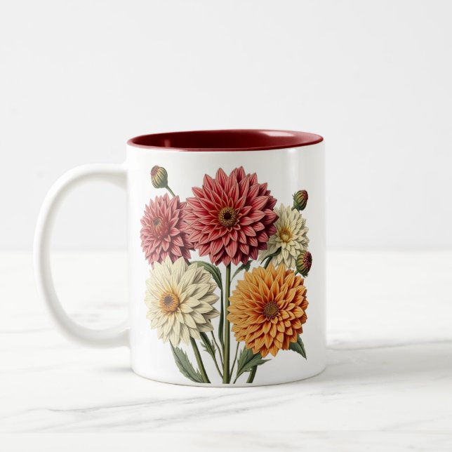 Vintage dahlia Två-Tonad mugg (Vänster)
