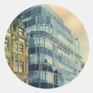 Vintage Daily Express Building på Fleet Street Runt Klistermärke