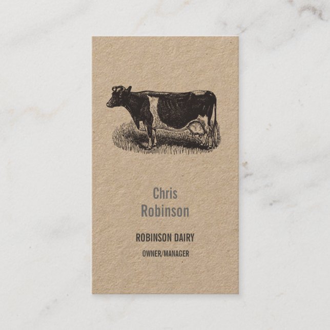 Vintage Dairy Cow Farmer Butcher Business Visitkort (Framsida)